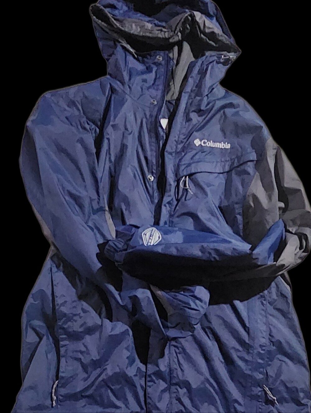 Columbia Navy and Gray Adult Hooded Raincoat Size Small